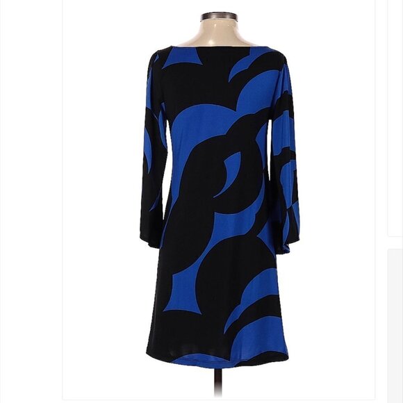 INC International Concepts Blue & Black Long Sleeve Lightweight Dress Size S - Picture 2 of 3